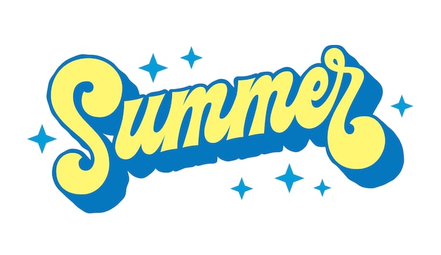 Vector summer bold 70sstyle script lettering evoking beach adventures with muted tones and star dot decor