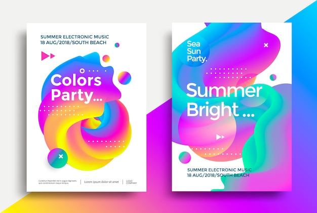 Summer bright and Colors party poster Club night flyer Abstract gradients waves music background