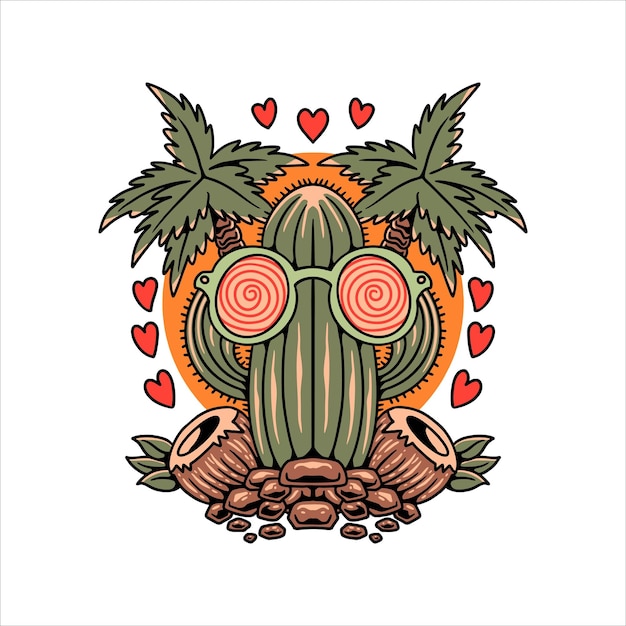 summer cactus tattoo vector design