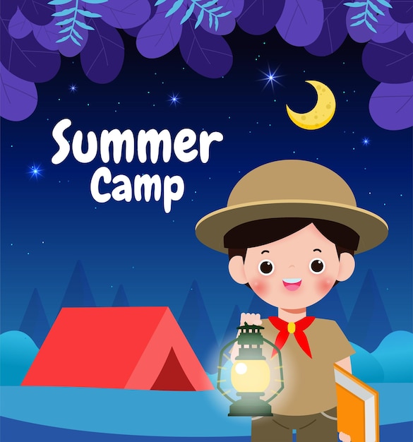 summer camp banner template background kids wear scout honor uniform education for advertising