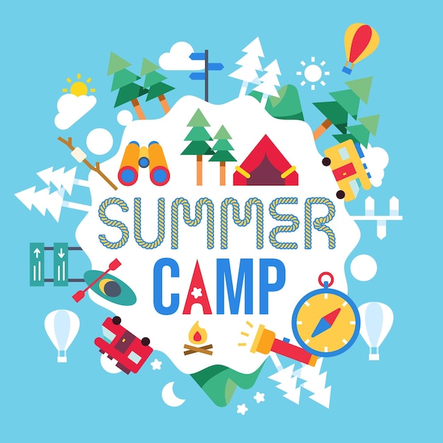 Summer camp concept paper cut Camping and Travelling on holiday and outdoor activity Poster in flat style vector illustration