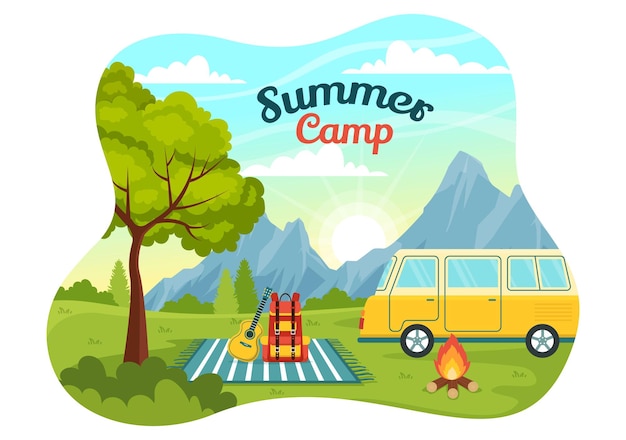 Summer Camp Illustration of Camping and Traveling on Holiday with Equipment such as Tent Templates