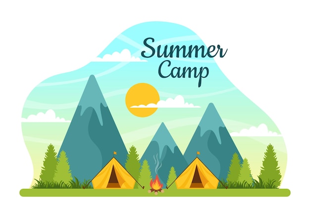 Summer Camp Illustration of Camping and Traveling on Holiday with Equipment such as Tent Templates