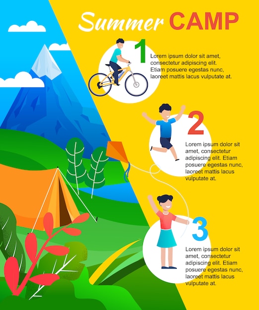 Summer Camp Infographic with Actions List for Kid. 