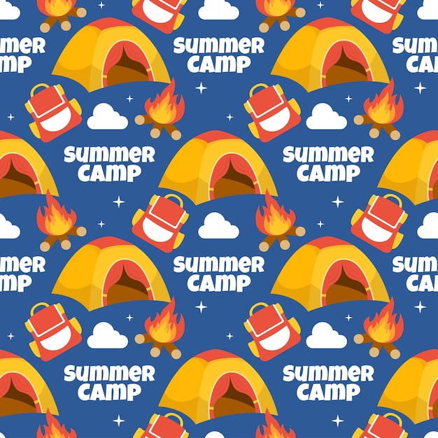 Summer Camp Seamless Pattern of Camping and Traveling Element in Template Hand Drawn Illustration