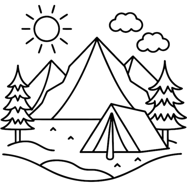 Vector summer camp set outline coloring book page line art drawing