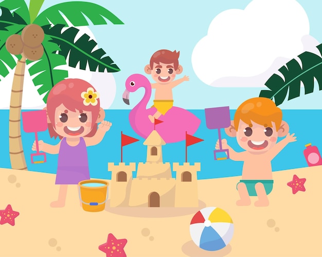 Summer camp with kids at beach