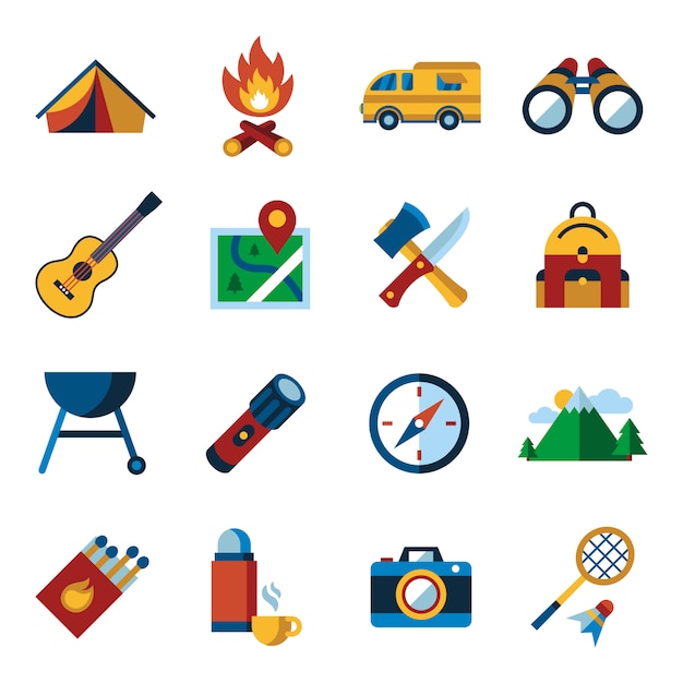 Summer camping sport activities icons collection