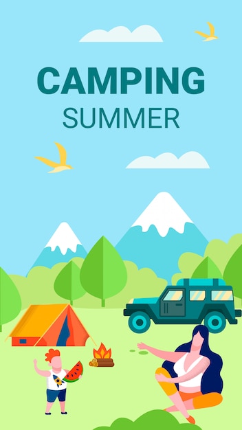 Summer Camping Vertical Card for Mobile Interface