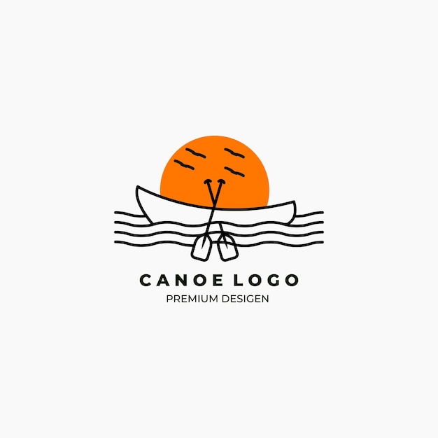 Summer canoe line art icon logo minimalist vector illustration design