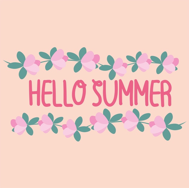 Summer card with floral ornament on a peach color background Flat design