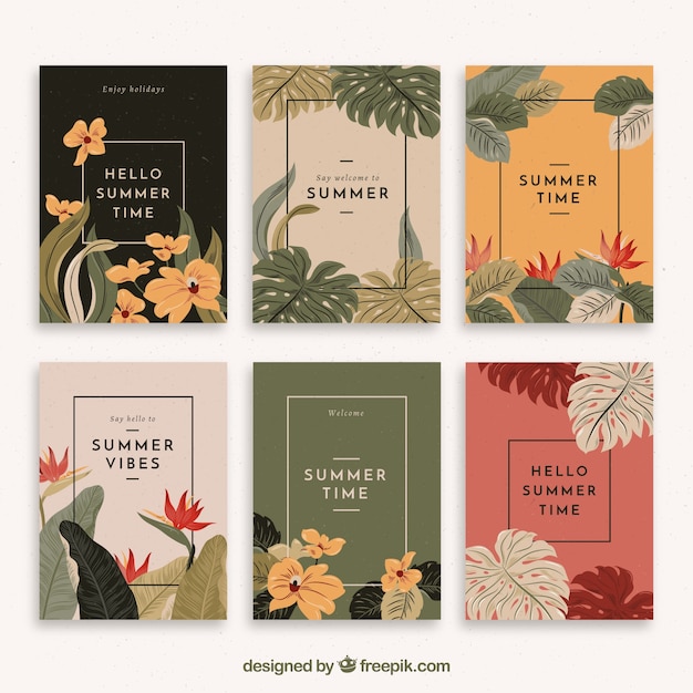 Summer cards collection with vegetation in vintage style