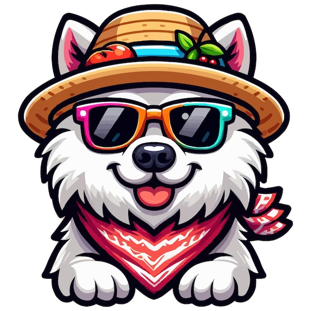 Summer cartoon Eskimo Dog with hat and sunglass