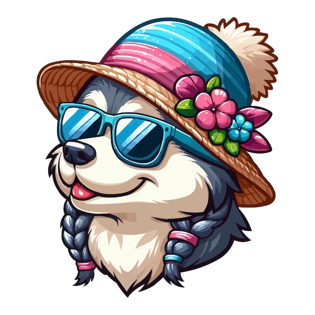 Summer cartoon Eskimo Dog with hat and sunglass