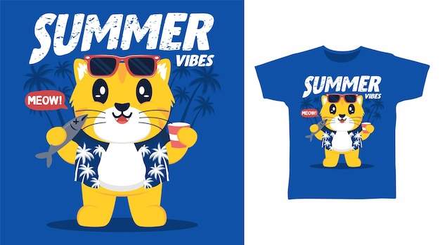 Summer cat cartoon tshirt and apparel designs