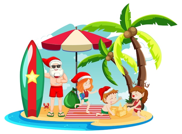 Summer Christmas with Santa Claus and children