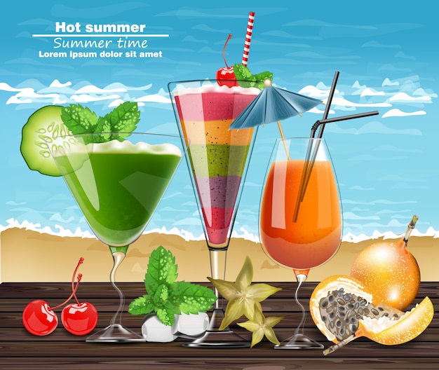 Summer cocktail drinks realistic banner