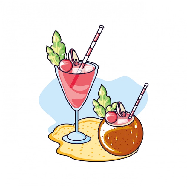 Summer cocktails of coconut and cherry