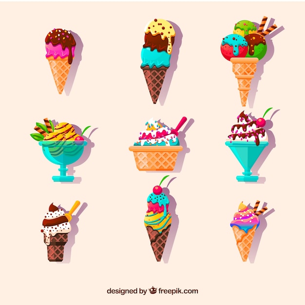 Summer collection of delicious ice creams