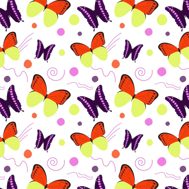 Summer Colorful Pattern With Butterflies Vector Illustration In Flat Style