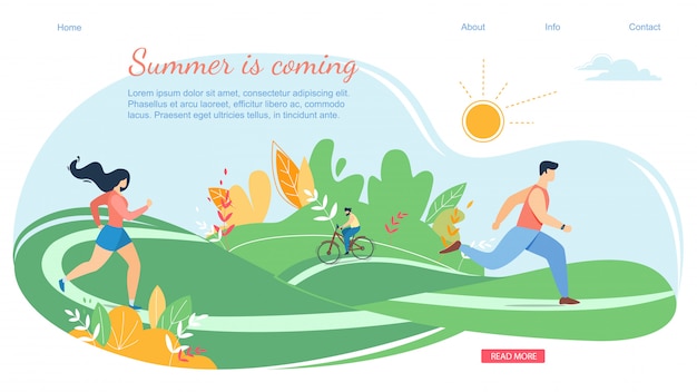 Summer Coming Horizontal Banner Scene with Active Family Vacation