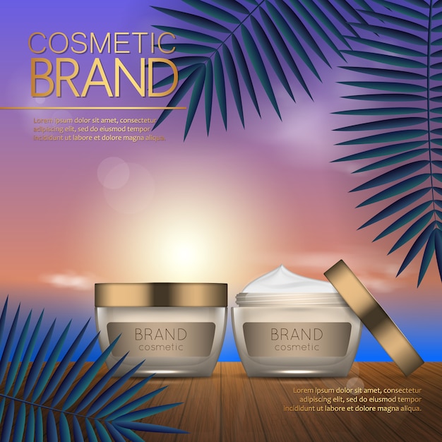 Summer cosmetic template on the sunset beach