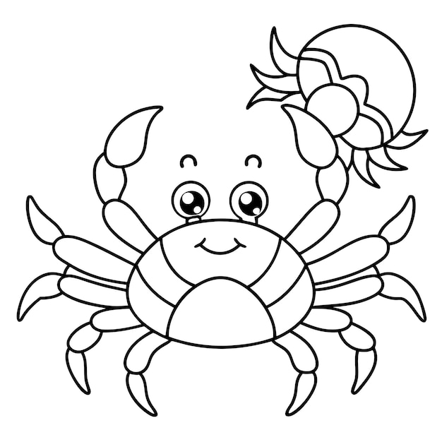 Vector summer crab on white background for kids coloring book