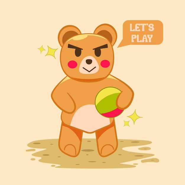 summer cute bear illustration on the beach