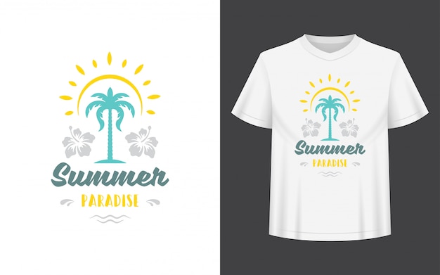 Summer design with palm tree and sun for t-shirt