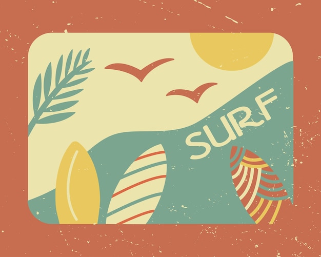 Vector summer design with surfboards on the background of a retrostyle