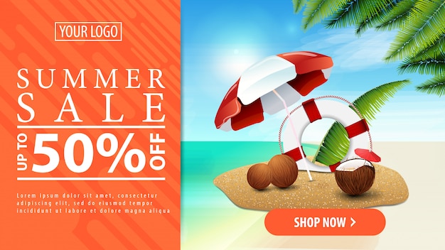 Summer discount, horizontal discount banner