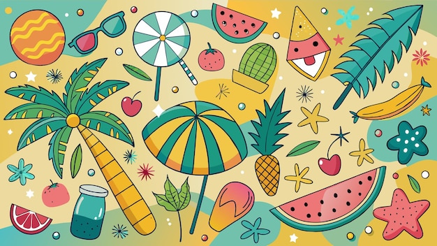 Vector summer doodle background vector illustration of hand drawn summer elements