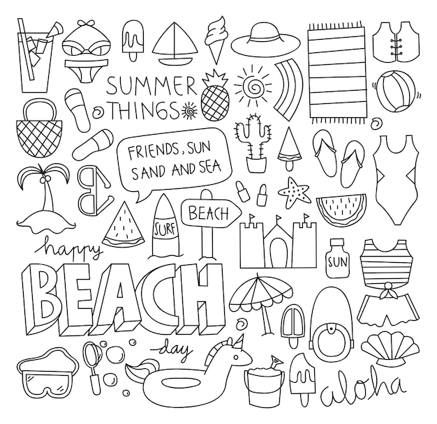 summer doodle set vector illustration