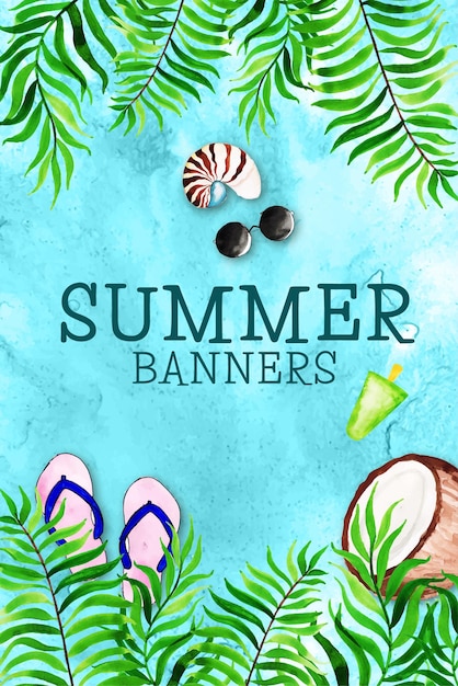 Summer Element Blue Green Colourful Background Social Media Design Banner Free Vector