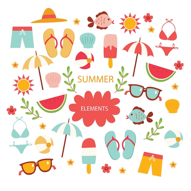 Vector summer element collection in flat design