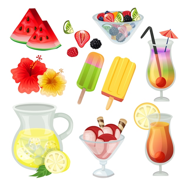 Summer element icon refreshment icon set vector illustration