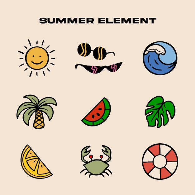 Summer element vector icon sticker colorfull