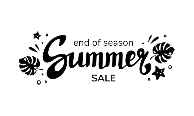 Summer end voucher coupon lettering print label Summer sales design template black white vector illustration