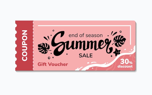 Summer end voucher coupon with lettering logotype print label Summer sales design template vector illustration