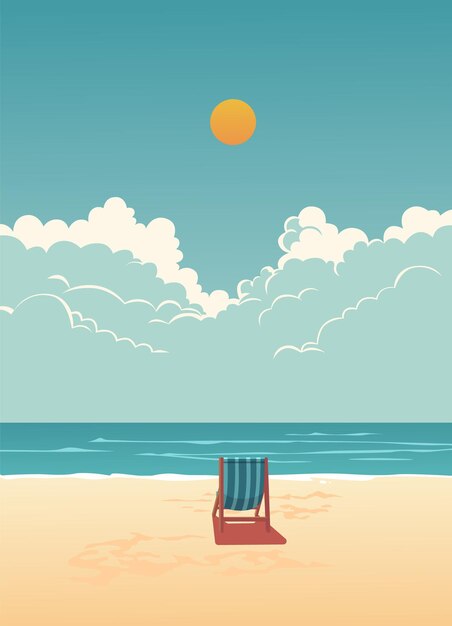 Vector summer escape sun lounger on a sandy beach vector illustration for covers prints posters