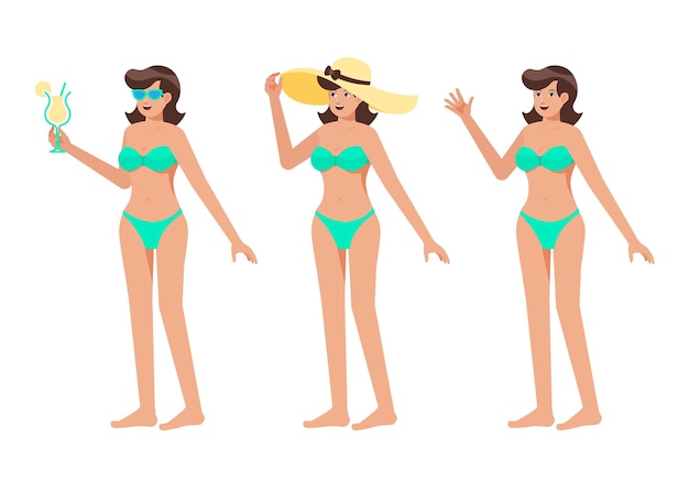 Summer Female Character Poses Pack Vector Character Illustration