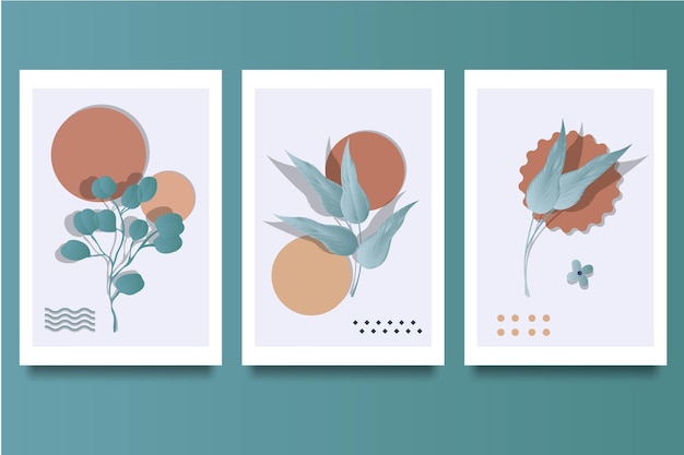 Summer floral collection of contemporary art posters modern flowers and leaves illustrations