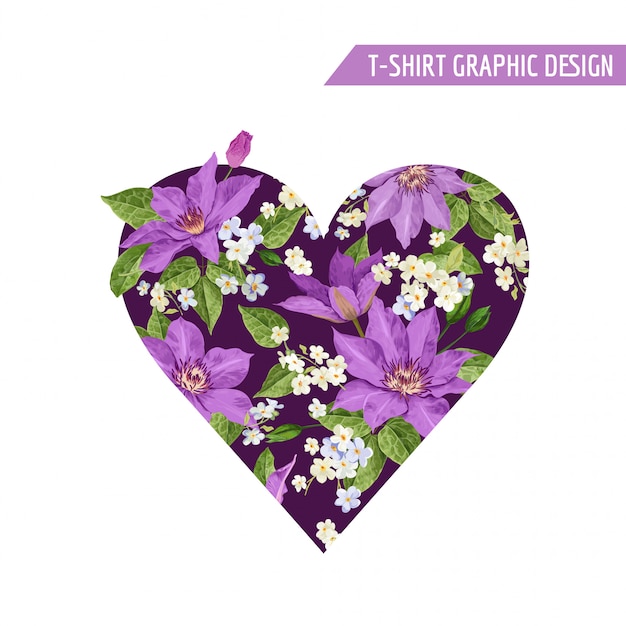 Summer Floral Heart Tropical Flowers Design