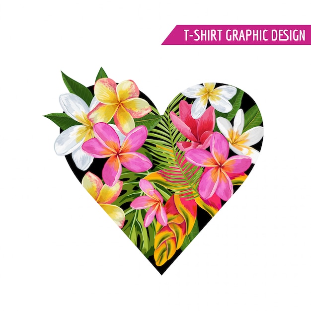 Summer Floral Heart Tropical Flowers Design