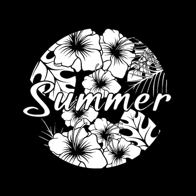 Summer floral leaf black and white