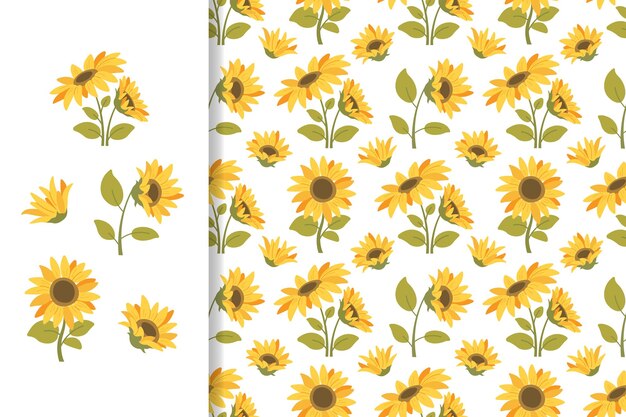 Summer floral pattern with sunflowers on white background Vector seamless ornament for prints fabrics