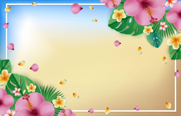 Summer Floral with Leaf on the Beach Background