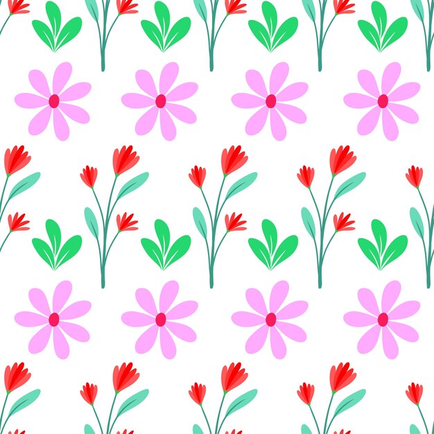 Summer flowers decorative seamless pattern with floral elements and several kinds of leaves