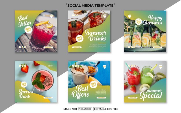 Vector summer food and drink social media post template