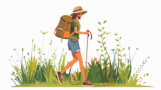 Vector summer forest hiker woman flat vector illustration